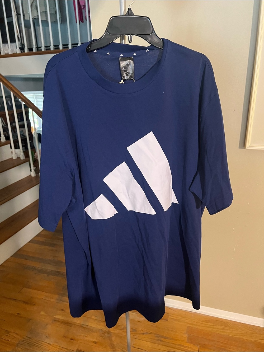 adidas Men's Navy Blue T-Shirt with White Logo